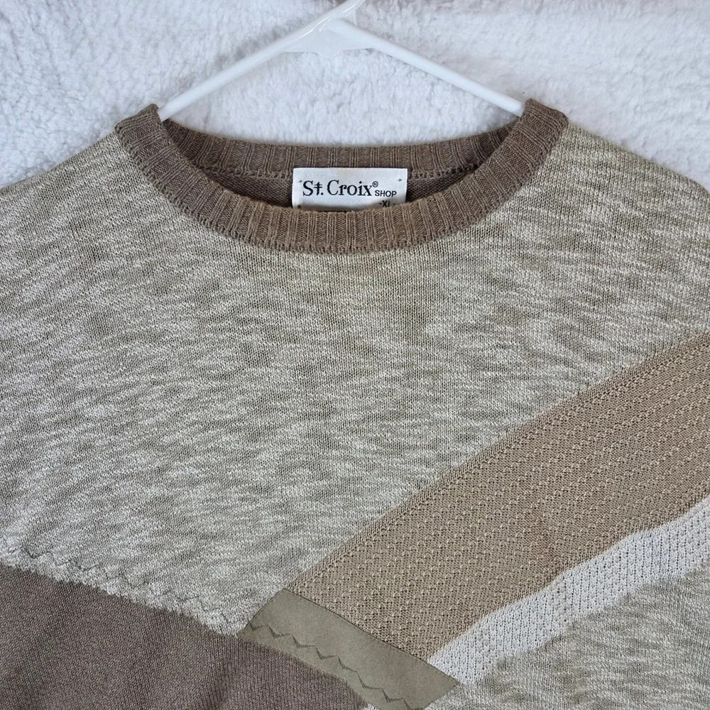 St Croix Vintage Mens XL Geometric Patchwork Knit Grandpa Sweater Crew‎ Neck